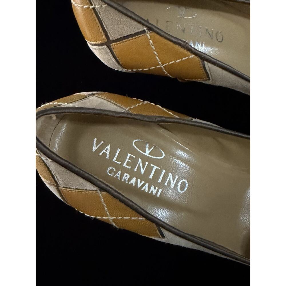 Valentino Garivani Vintage Y2K Argyle Patchwork Suede Heels w/ Velvet Bows Sz 38 - Picture 4 of 7
